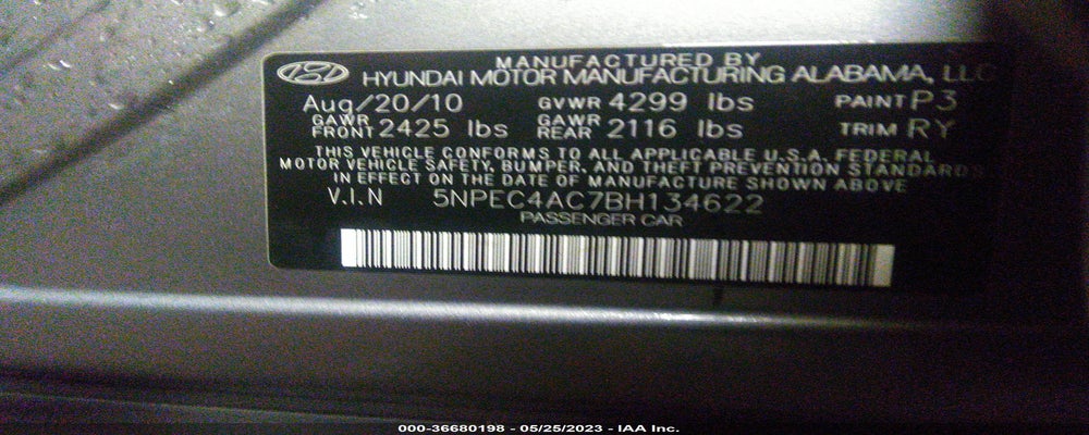 5NPEC4AC7BH134622 2011 HYUNDAI SONATA photo no. 9
