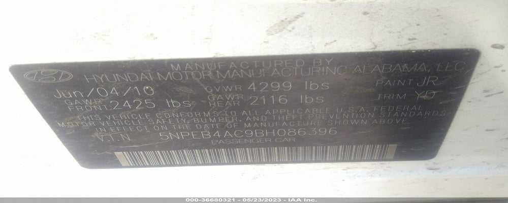 5NPEB4AC9BH086396 2011 HYUNDAI SONATA photo no. 9