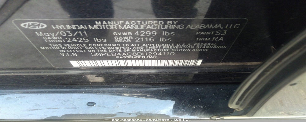 5NPEB4AC8BH294110 2011 HYUNDAI SONATA photo no. 9