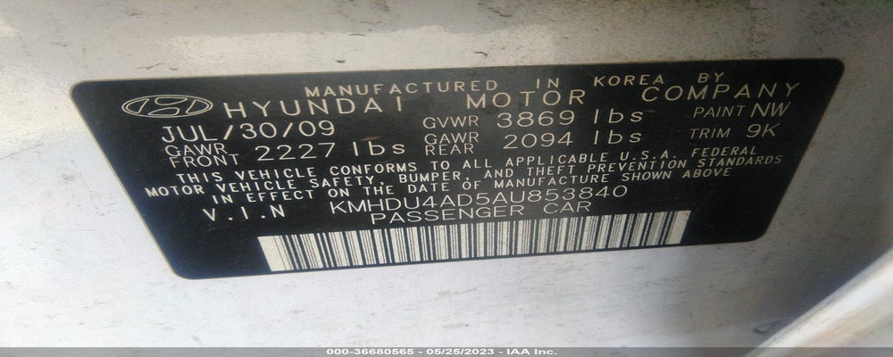 KMHDU4AD5AU853840 2010 HYUNDAI ELANTRA photo no. 9