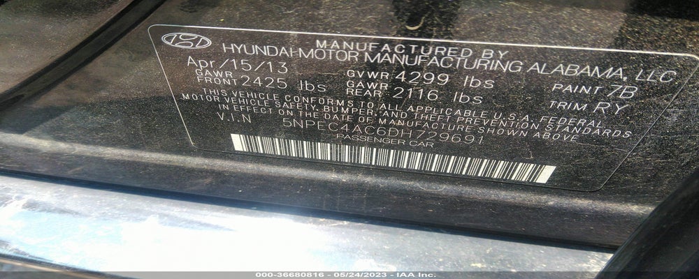 5NPEC4AC6DH729691 2013 HYUNDAI SONATA photo no. 9
