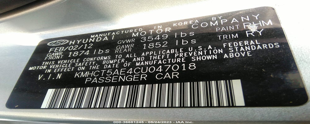 KMHCT5AE4CU047018 2012 HYUNDAI ACCENT photo no. 9