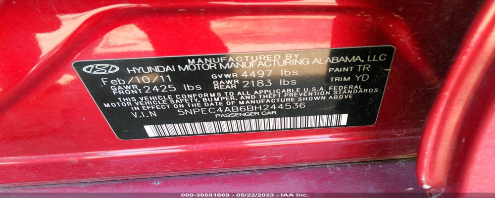 5NPEC4AB6BH244536 2011 HYUNDAI SONATA photo no. 9