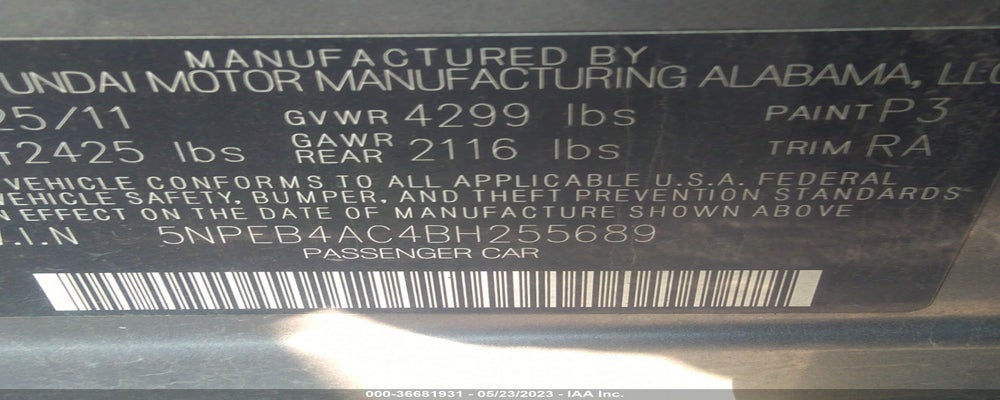 5NPEB4AC4BH255689 2011 HYUNDAI SONATA photo no. 9