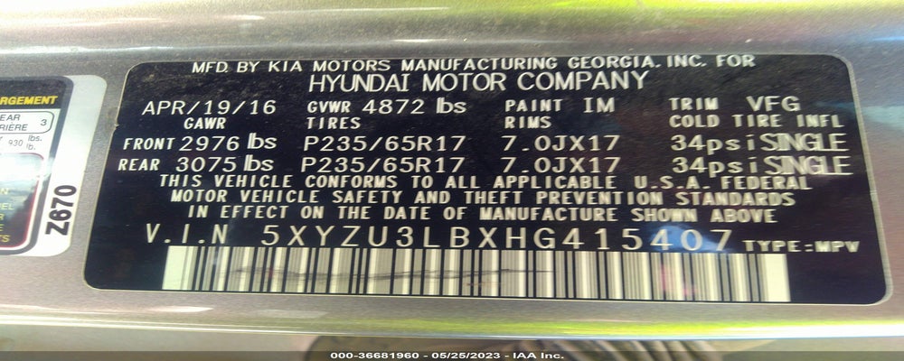5XYZU3LBXHG415407 2017 HYUNDAI SANTA FE SPORT photo no. 9