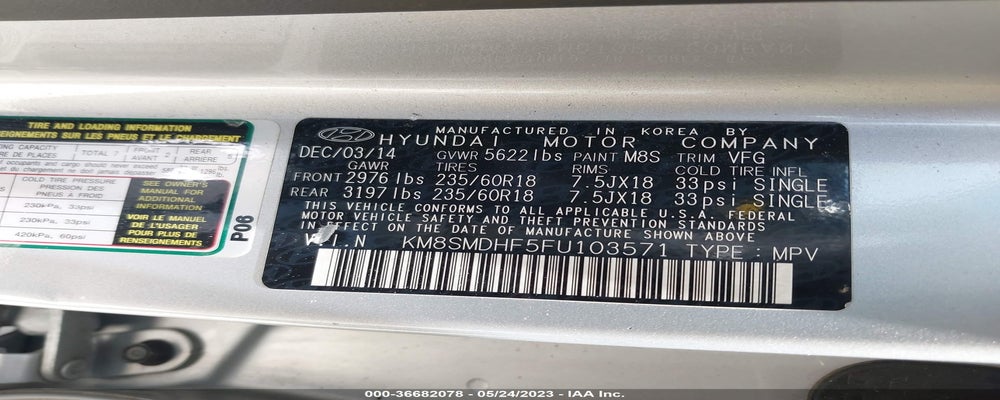 KM8SMDHF5FU103571 2015 HYUNDAI SANTA FE photo no. 9