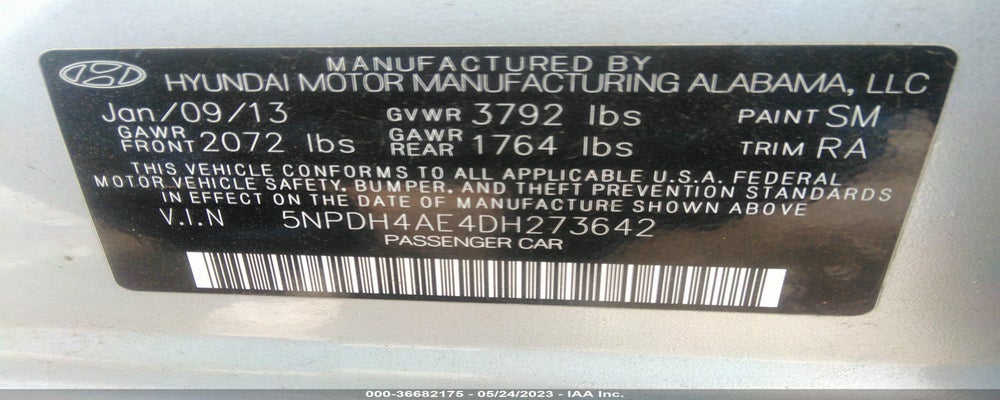 5NPDH4AE4DH273642 2013 HYUNDAI ELANTRA photo no. 9