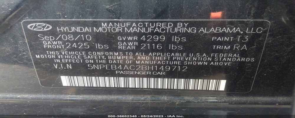 5NPEB4AC2BH149712 2011 HYUNDAI SONATA photo no. 9
