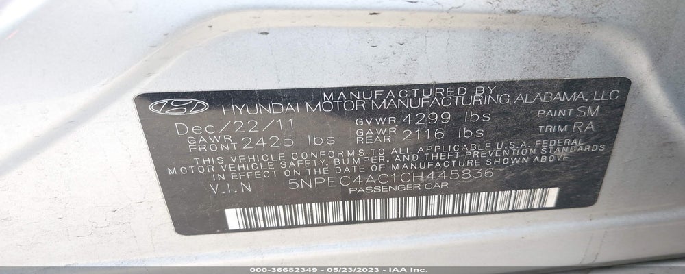 5NPEC4AC1CH445836 2012 HYUNDAI SONATA photo no. 9