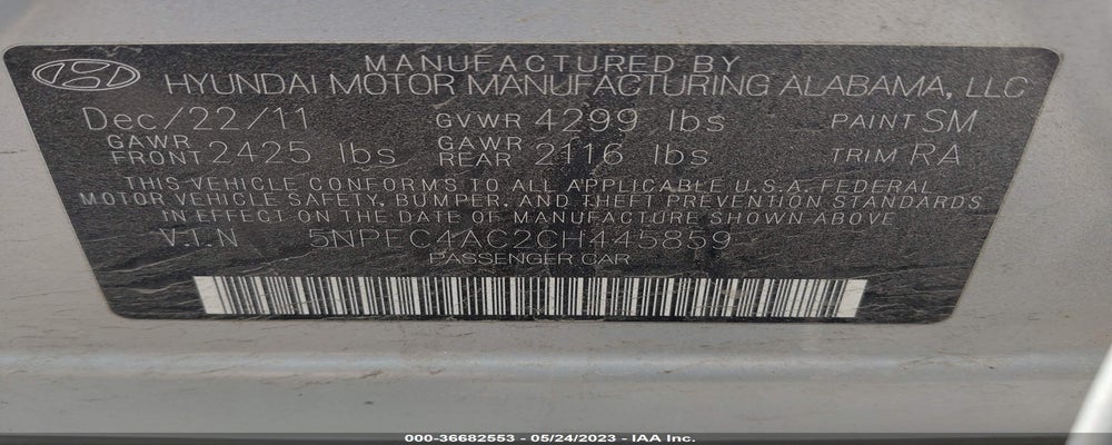 5NPEC4AC2CH445859 2012 HYUNDAI SONATA photo no. 9
