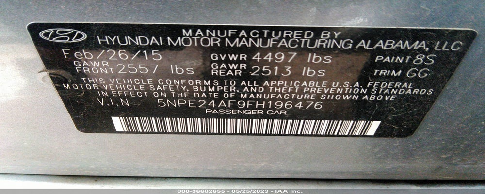 5NPE24AF9FH196476 2015 HYUNDAI SONATA photo no. 9