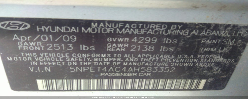 5NPET4AC4AH583352 2010 HYUNDAI SONATA photo no. 9