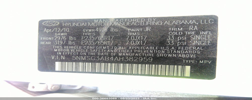 5NMSG3AB4AH382959 2010 HYUNDAI SANTA FE photo no. 9