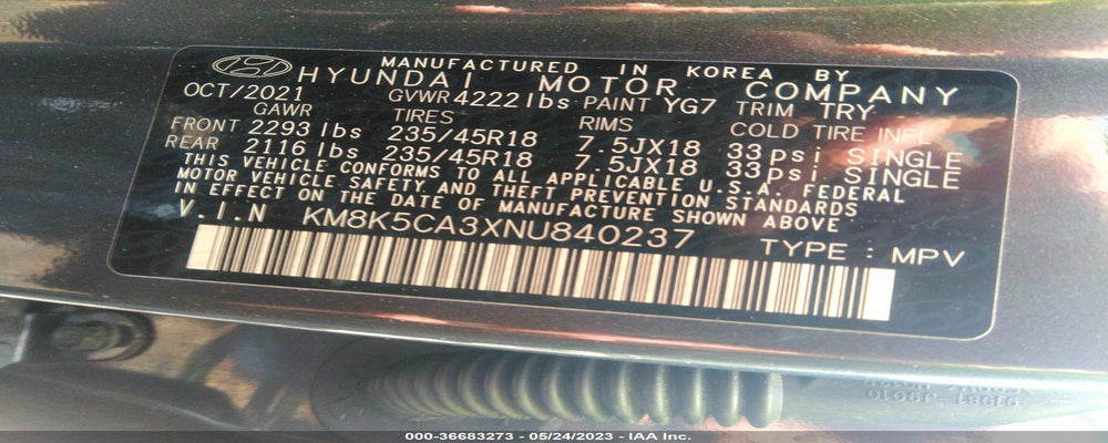 KM8K5CA3XNU840237 2022 HYUNDAI KONA photo no. 9