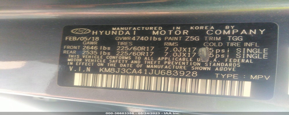 KM8J3CA41JU683928 2018 HYUNDAI TUCSON photo no. 9