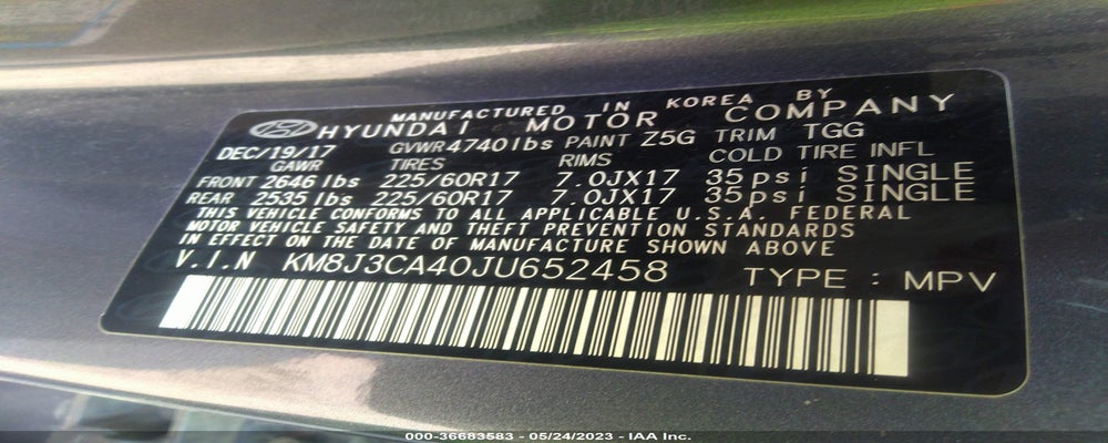 KM8J3CA40JU652458 2018 HYUNDAI TUCSON photo no. 9