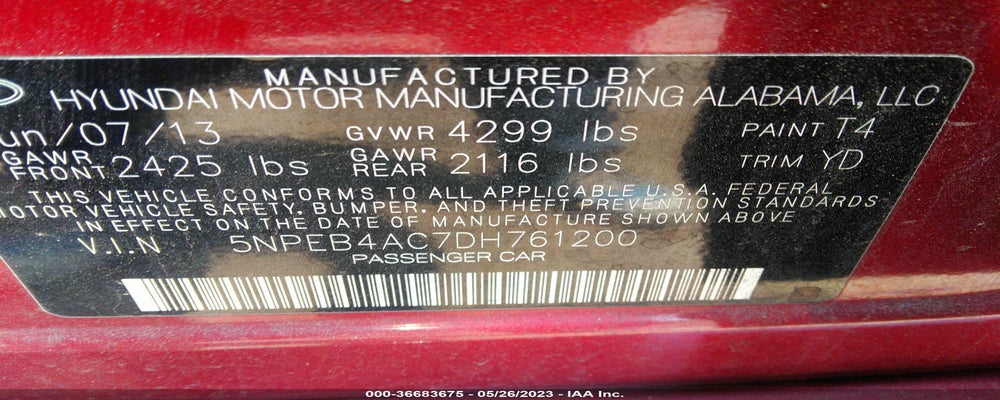 5NPEB4AC7DH761200 2013 HYUNDAI SONATA photo no. 9