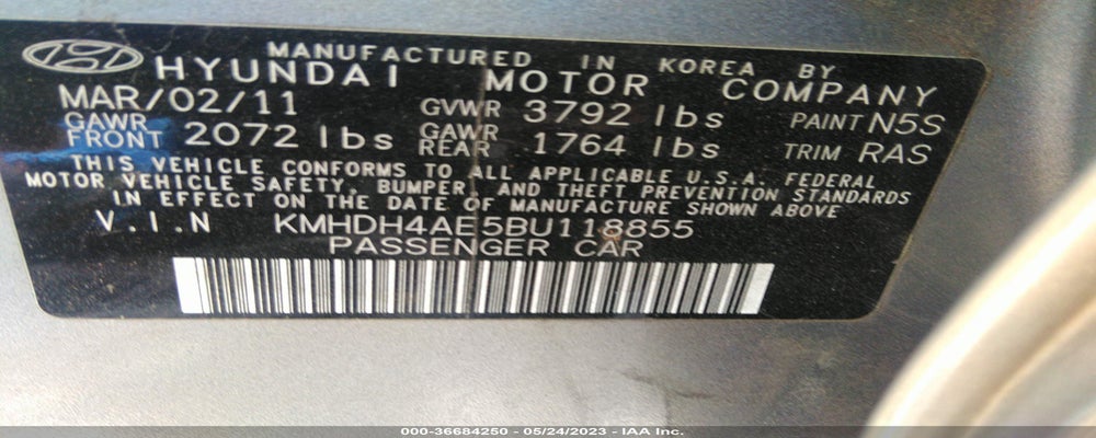 KMHDH4AE5BU118855 2011 HYUNDAI ELANTRA photo no. 9