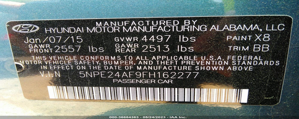 5NPE24AF9FH162277 2015 HYUNDAI SONATA photo no. 9
