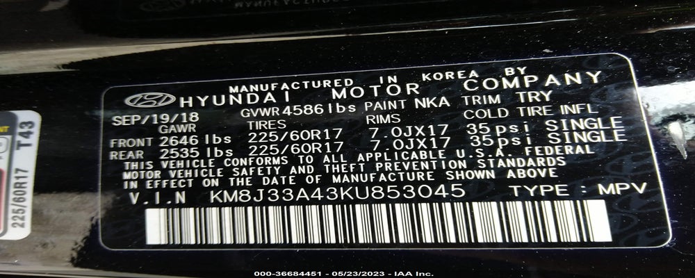 KM8J33A43KU853045 2019 HYUNDAI TUCSON photo no. 9