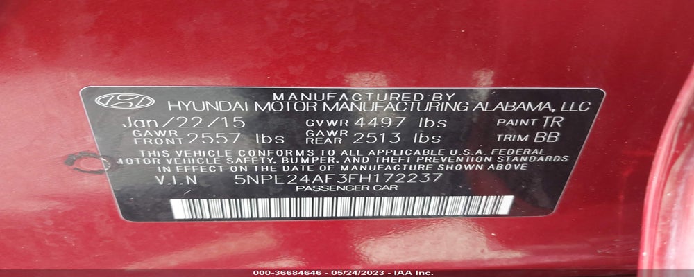 5NPE24AF3F8172237 2015 HYUNDAI SONATA photo no. 9