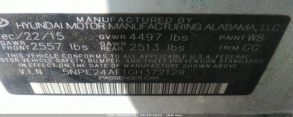 5NPE24AFLGH372129 2016 HYUNDAI SONATA photo no. 9
