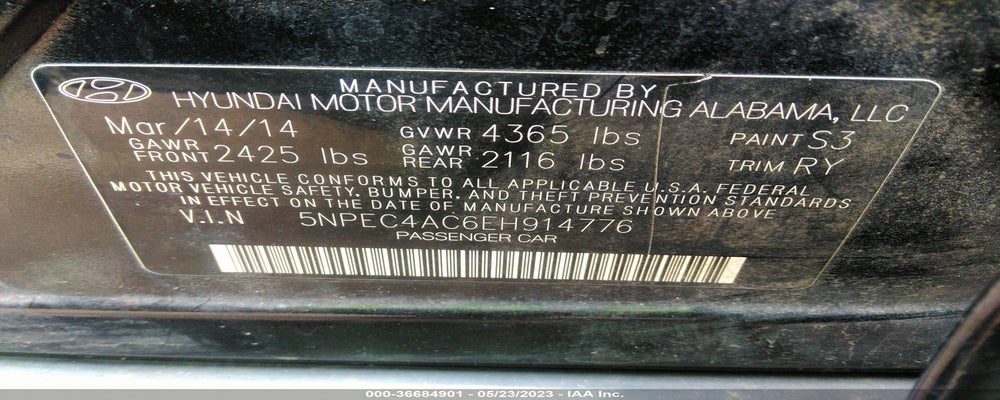 5NPEC4AC6EH914776 2014 HYUNDAI SONATA photo no. 9