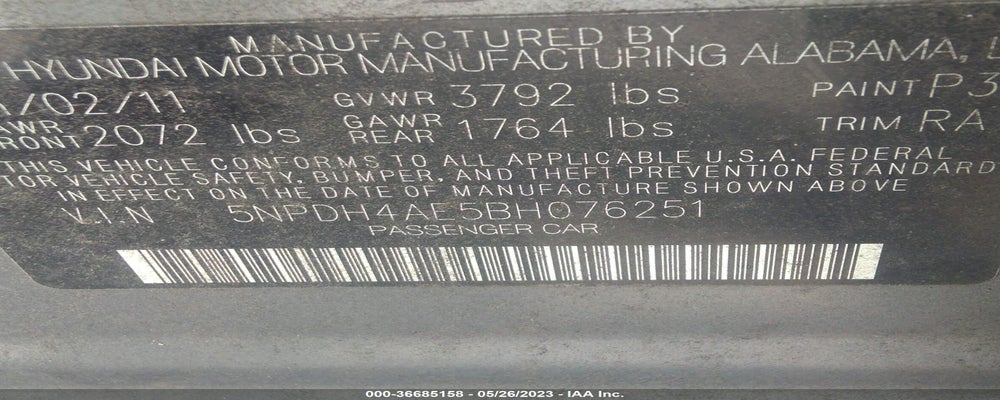 5NPDH4AE5BH076251 2011 HYUNDAI ELANTRA photo no. 9