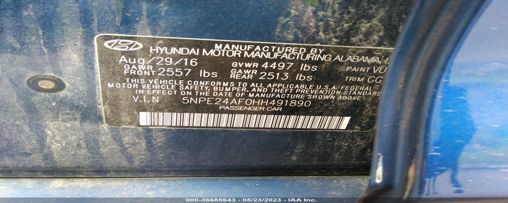 5NPE24AF0HH491890 2017 HYUNDAI SONATA photo no. 9