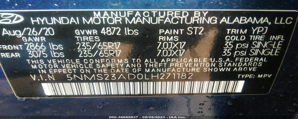 5NMS23AD0LH271182 2020 HYUNDAI SANTA FE photo no. 9