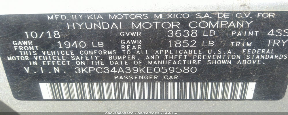 3KPC34A39KE059580 2019 HYUNDAI ACCENT photo no. 9