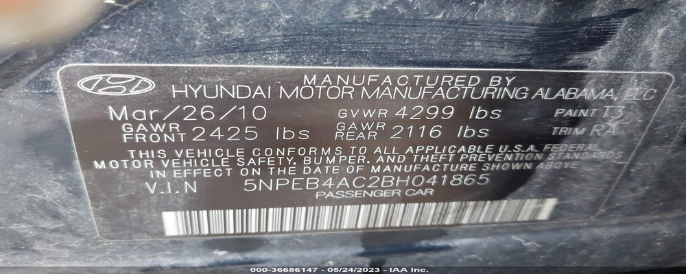 5NPEB4AC2BH041865 2011 HYUNDAI SONATA photo no. 9