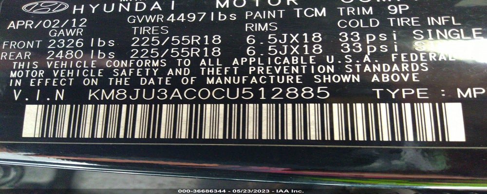KM8JU3AC0CU512885 2012 HYUNDAI TUCSON photo no. 9
