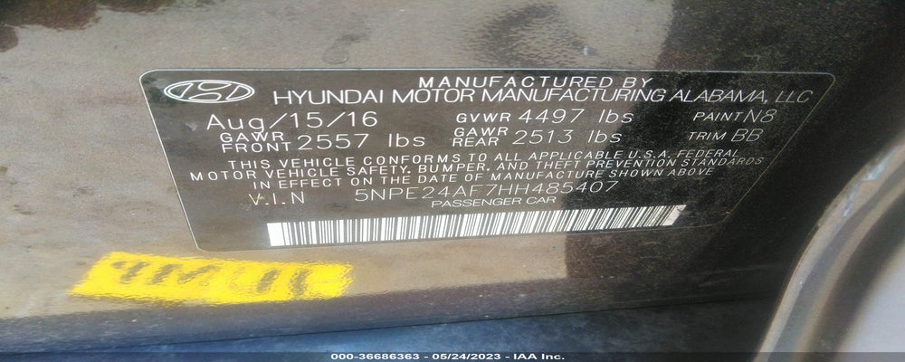 5NPE24AF7HH485407 2017 HYUNDAI SONATA photo no. 9