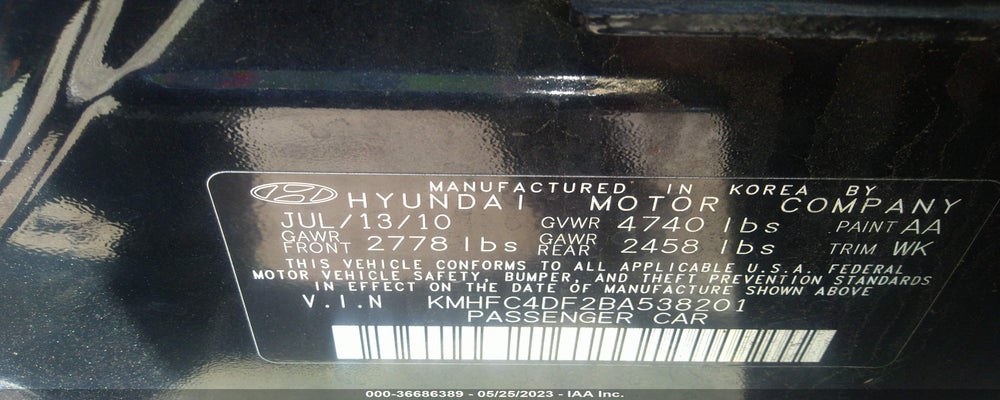 KMHFC4DF2BA538201 2011 HYUNDAI AZERA photo no. 9