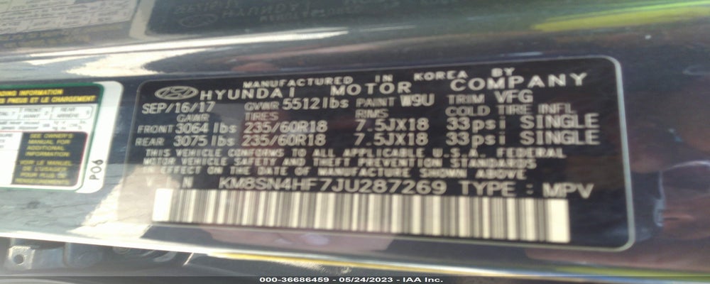KM8SN4HF7JU287269 2018 HYUNDAI SANTA FE photo no. 9