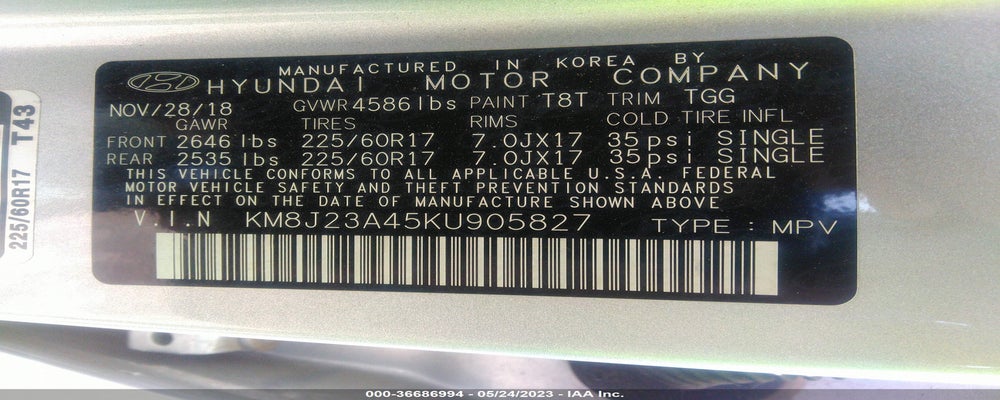 KM8J23A45KU905827 2019 HYUNDAI TUCSON photo no. 9