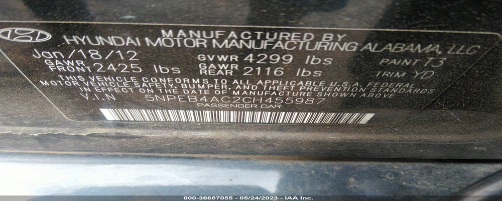 5NPEB4AC2CH455987 2012 HYUNDAI SONATA photo no. 9