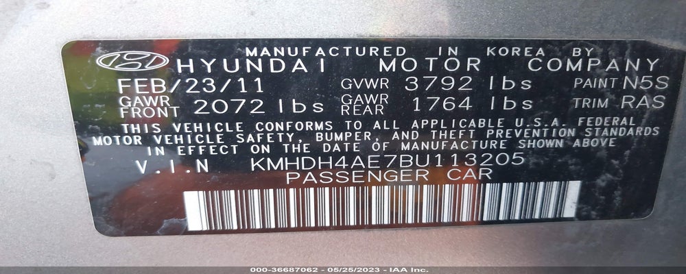 KMHDH4AE7BU113205 2011 HYUNDAI ELANTRA photo no. 9