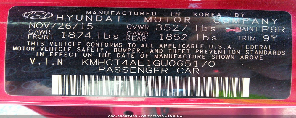 KMHCT4AE1GU065170 2016 HYUNDAI ACCENT photo no. 9
