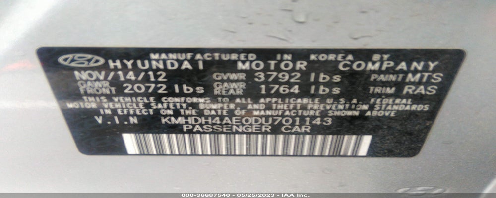 KMHDH4AE0DU701143 2013 HYUNDAI ELANTRA photo no. 9