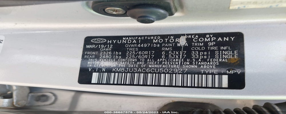 KM8JU3AC6CU502927 2012 HYUNDAI TUCSON photo no. 9