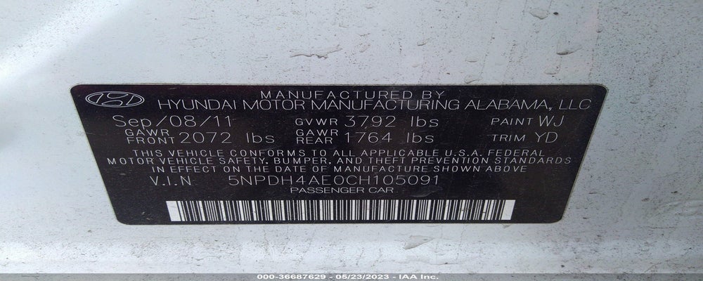 5NPDH4AE0CH105091 2012 HYUNDAI ELANTRA photo no. 9