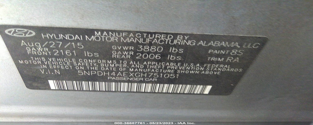 5NPDH4AEXGH751051 2016 HYUNDAI ELANTRA photo no. 9