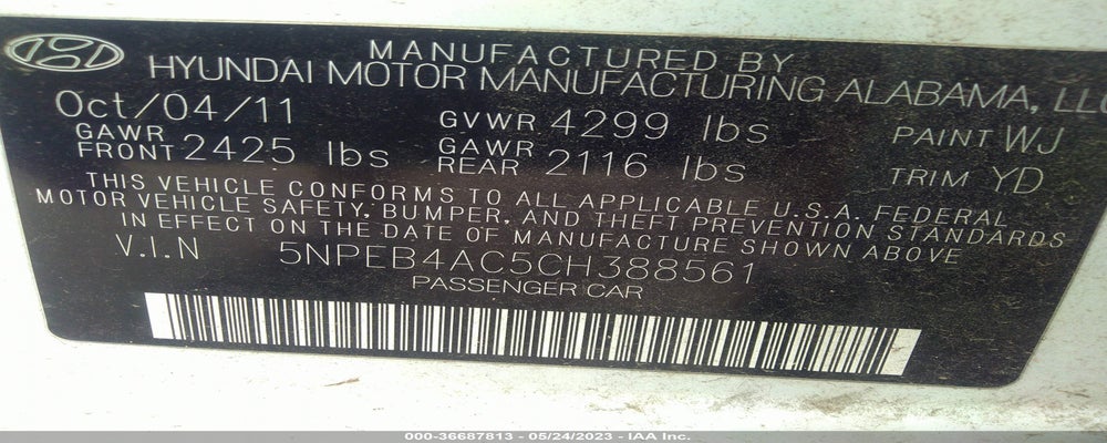 5NPEB4AC5CH388561 2012 HYUNDAI SONATA photo no. 9