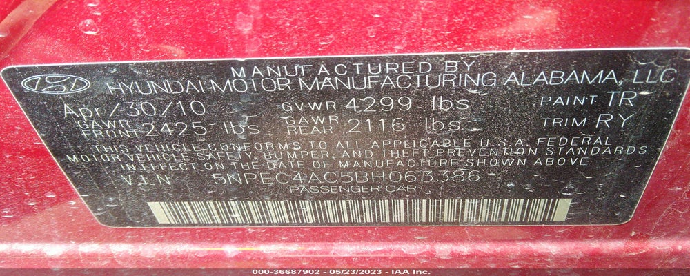 5NPEC4AC5BH063386 2011 HYUNDAI SONATA photo no. 9
