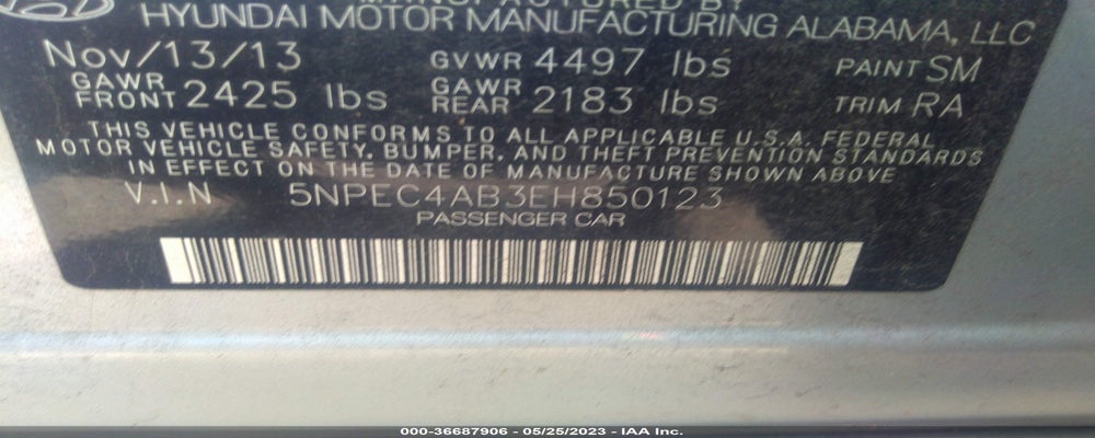 5NPEC4AB3EH850123 2014 HYUNDAI SONATA photo no. 9