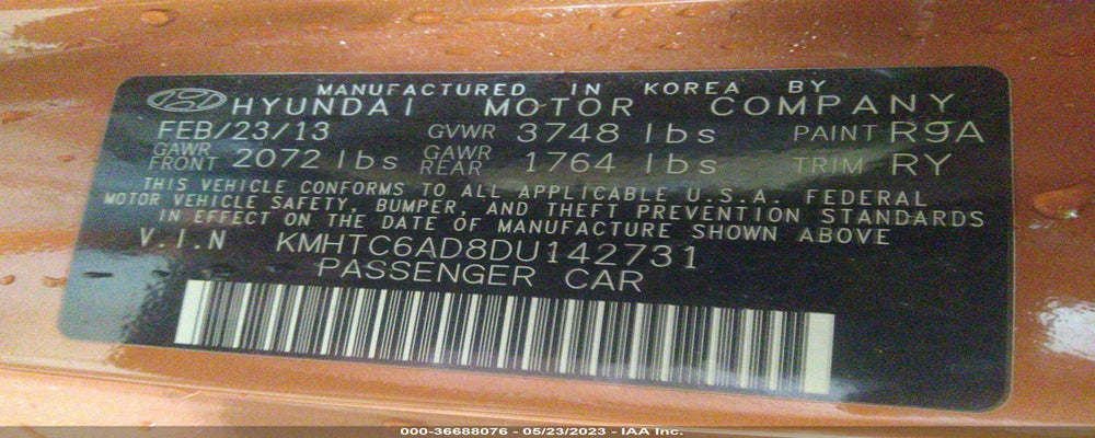 KMHTC6AD8DU142731 2013 HYUNDAI VELOSTER photo no. 9