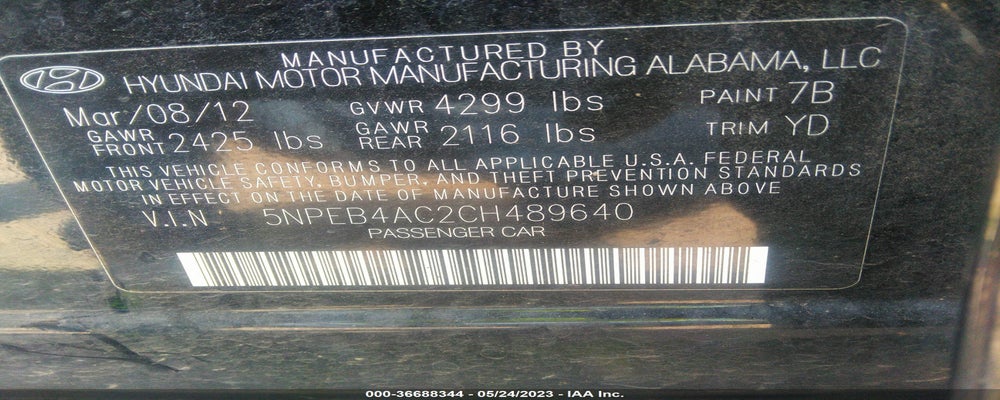 5NPEB4AC2CH489640 2012 HYUNDAI SONATA photo no. 9