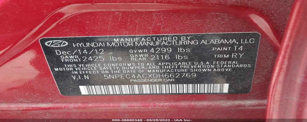 5NPEC4ACXDH662769 2013 HYUNDAI SONATA photo no. 9